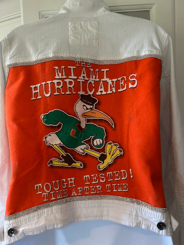 University of Miami vintage up-cycled denim jacket