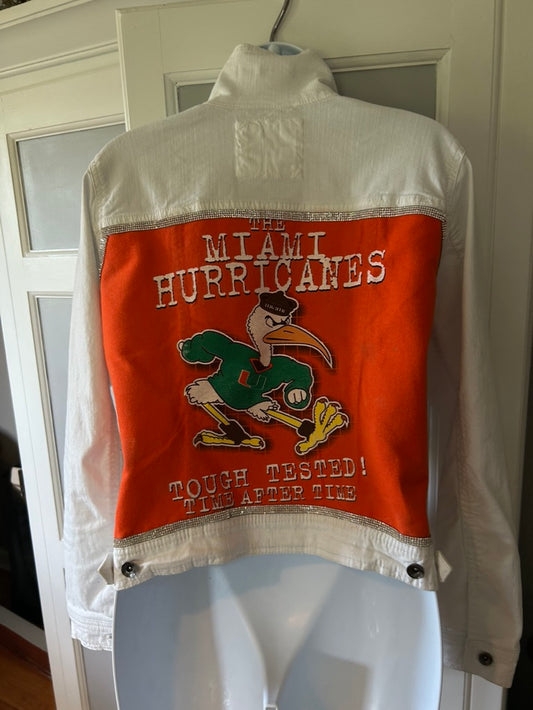 University of Miami vintage up-cycled denim jacket