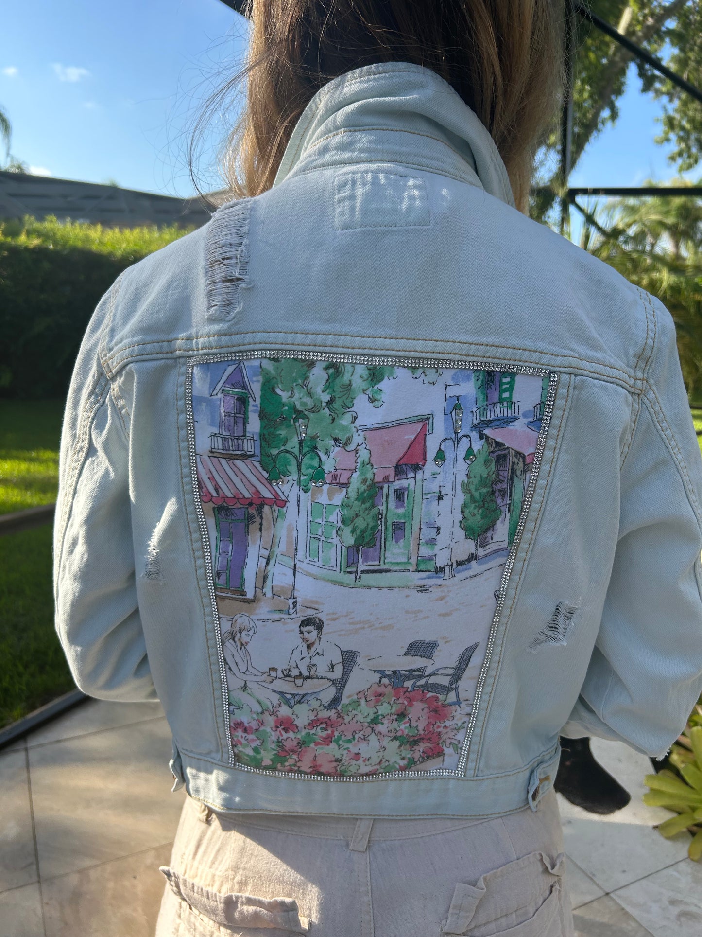 Paris Cafe Inspired  White Denim Jacket