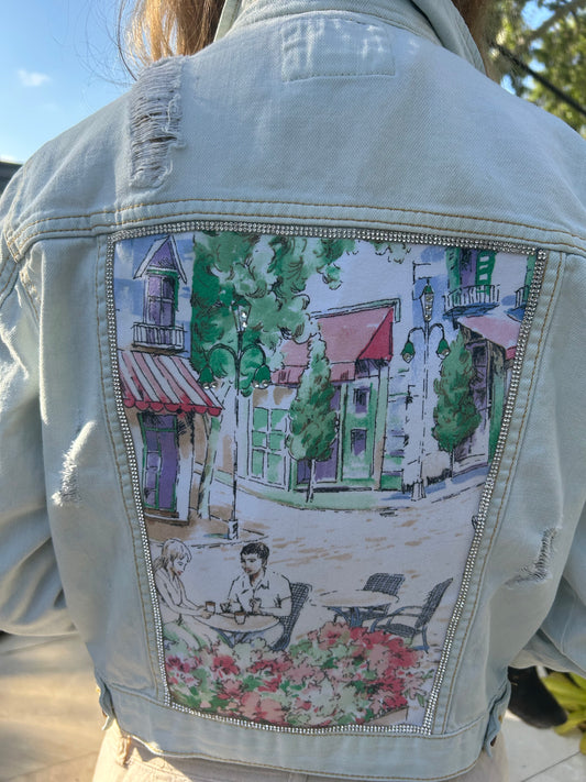 Paris Cafe Inspired  White Denim Jacket