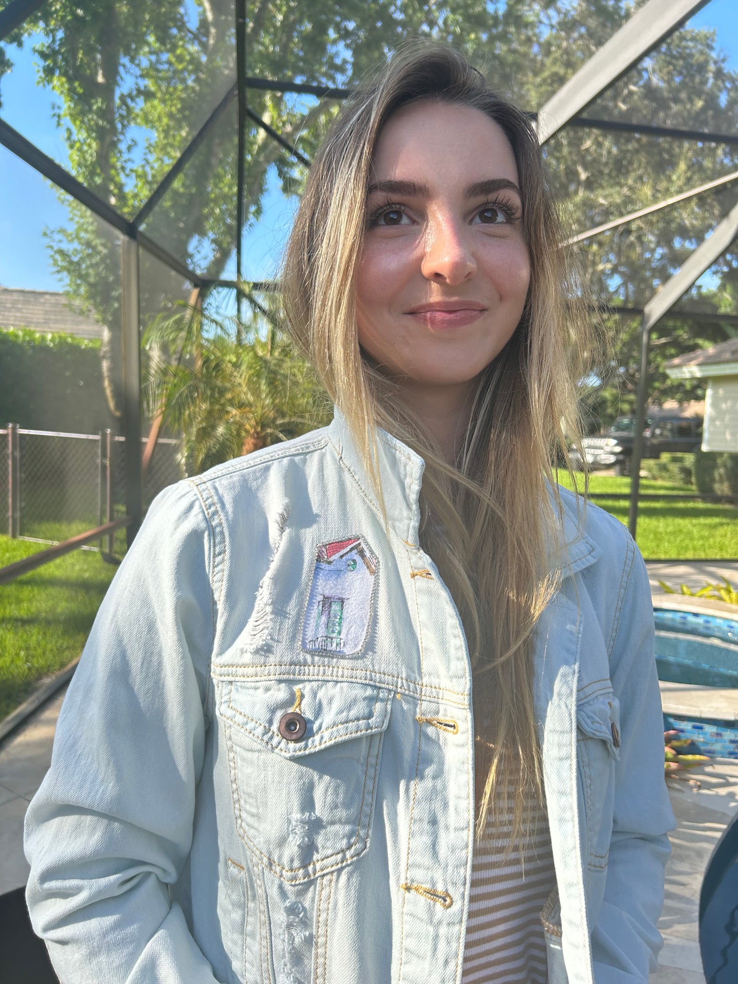 Paris Cafe Inspired  White Denim Jacket
