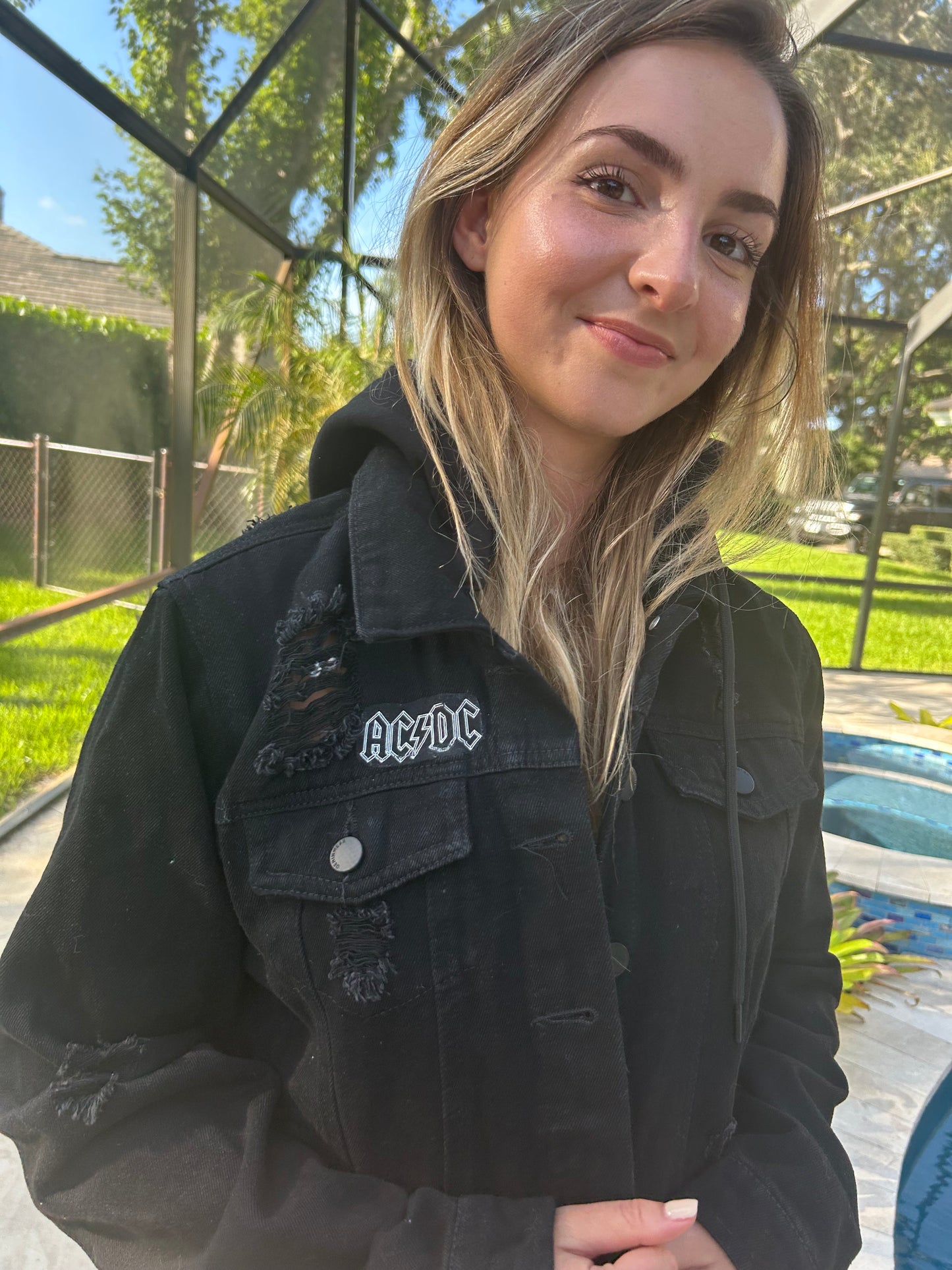 Hooded Denim Jacket AC/DC inspired